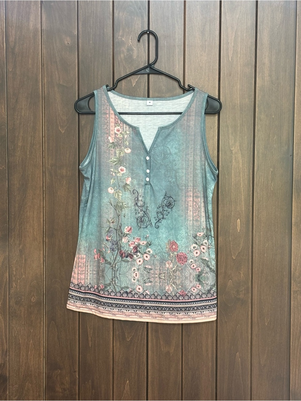 Sleeveless Floral Tank Top in Teal and Pink